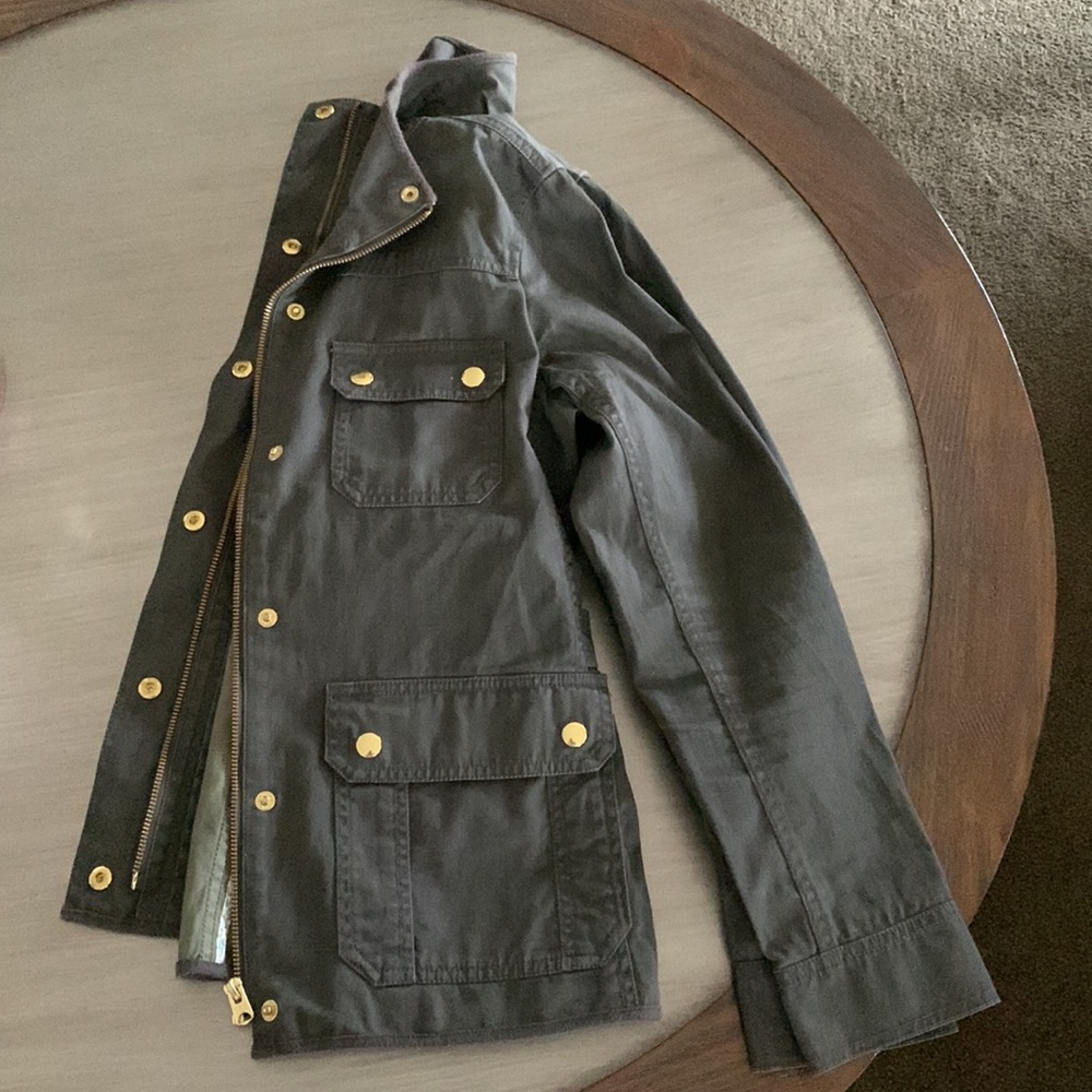 J. Crew Water Resistant Resin-coated twill field jacket Mossy Brown Green Sz S - Picture 10 of 12
